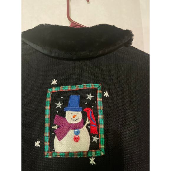 Designer Originals Joy Black PXL Sweater Coat Snowman Fur Collar Zip Front - Picture 8 of 8